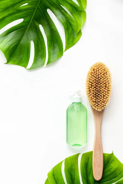 Fondo Spa Con Cepillo Masaje Loción Hidratante Piel Natural Composición — Foto de Stock