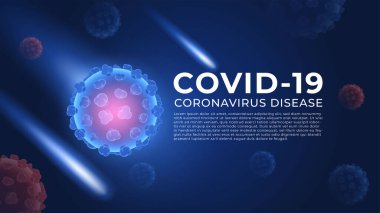 Covid-19 (Coronavirus hastalığı veya 2019-ncov) arka plan vektörü EPS10. Koyu mavi arka plan dizaynında 3D parlayan Coronavirus. İllüstrasyon, haber, eğitim için kullanılabilir.