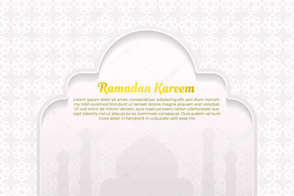 White Ramadan kareem Islamic design with Arabic pattern. Premium vector illustration