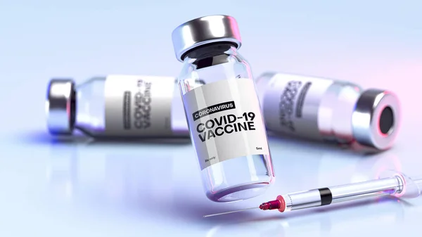 Коронавирус Covid Бутылки Вакцины Инъекционным Шприцем Иллюстрация — стоковое фото
