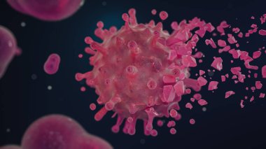 Coronavirus covid-19 romanının sonu. Virüs yok edişinin tasviri parçalara ayrılıyor. 3d hazırlayıcı.