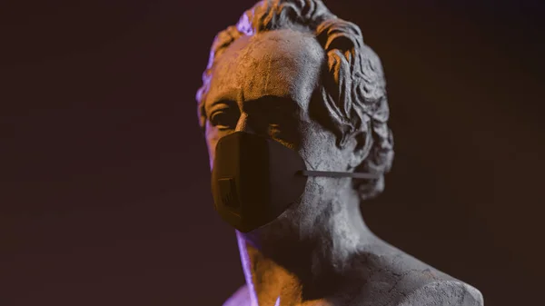 Primer Plano Escultura Del Busto Con Una Máscara Facial Ilustración —  Fotos de Stock