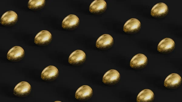 Golden Easter Eggs Isometric Pattern Black Background Illustration — Stock Photo, Image