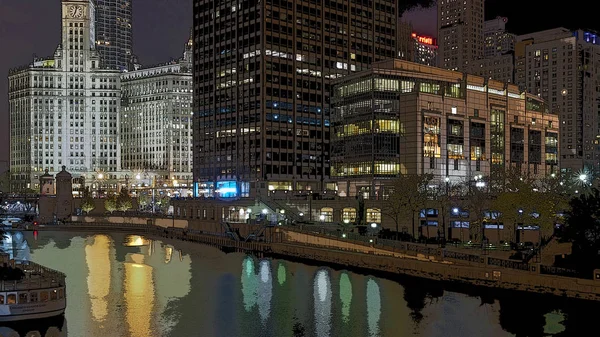 Чикаго ночью в афише — стоковое фото