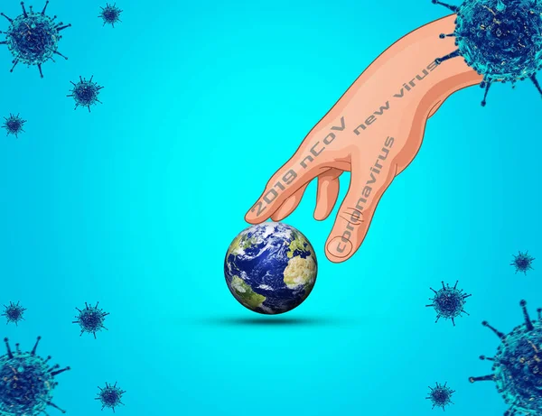 Coronavirus or corona virus 3D hand concept. China Wuhan coranavirus outbreak on china and whole world. corona virus attack the hole world. 3D hand isolated on blue background.