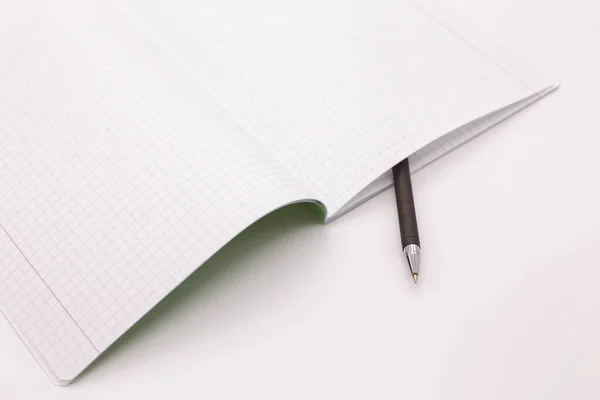 Картатий Блокнот Ручка Фонтану Білому Тлі — стокове фото