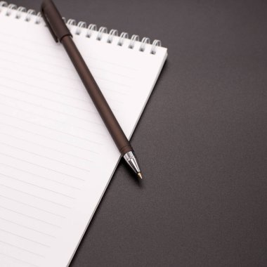 Not defteri ve dolma kalem koyu arkaplanda