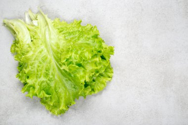Gri bir taşın üzerinde taze yeşil marul. Arkaplan, reklam, yemek tarifleri veya yemek kitabı için illüstrasyon.