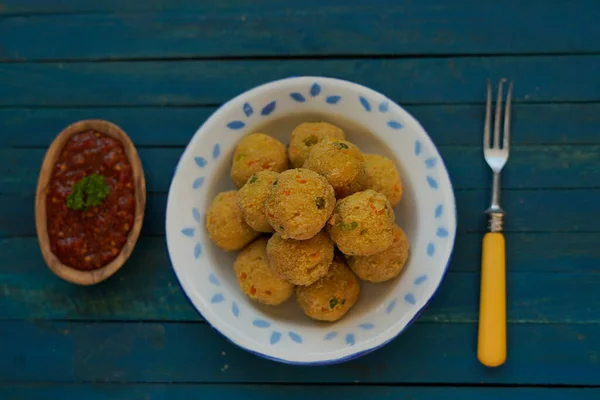 Bakso Tahu Goreng Friterade Tofu Bollar Vegetarisk Mat — Stockfoto