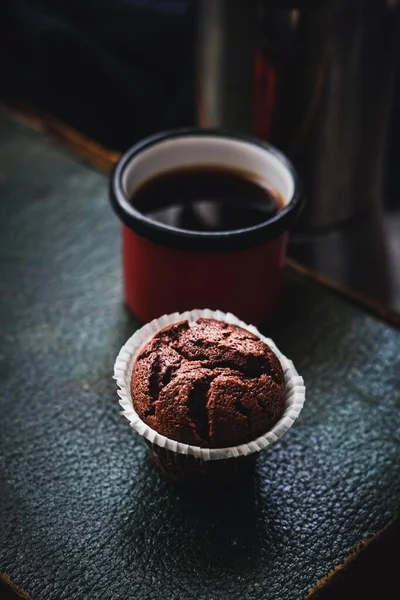 Delicious Chocolate Muffins Dark Photography Style — Stock Photo, Image