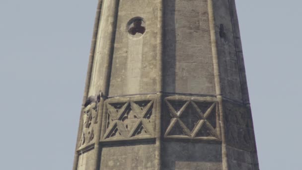 Wanderfalke Hebt Vom Gotischen Turm Und Fliegt Gegen Den Himmel — Stockvideo