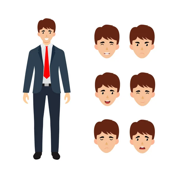 Grand Personnage Homme Affaires Expressions Faciales — Image vectorielle