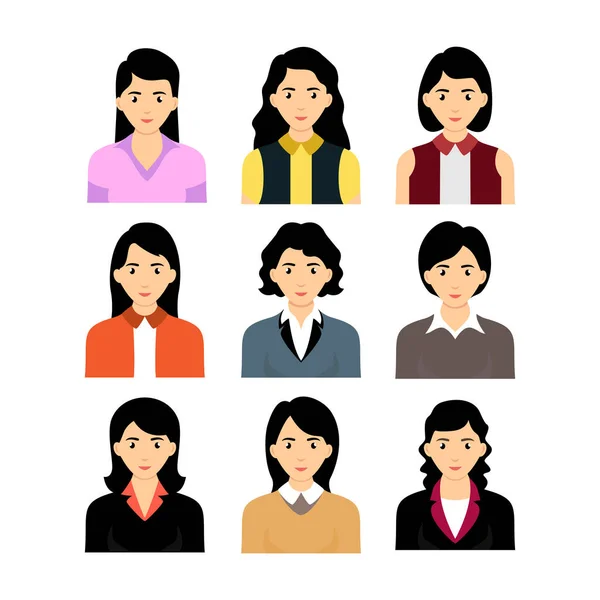 Avatares Mujeres Personajes Negocios — Vector de stock