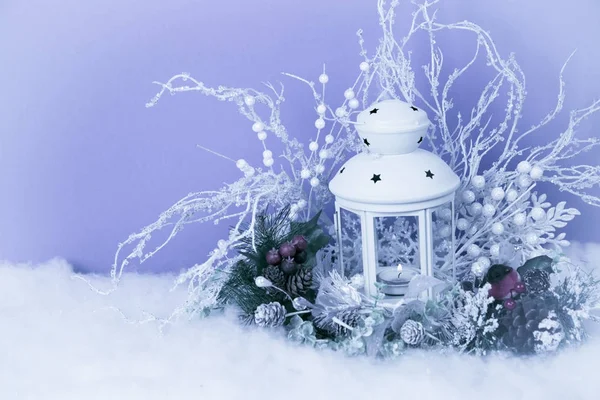Christmas Eve lantern and decorations background — Stock Photo, Image