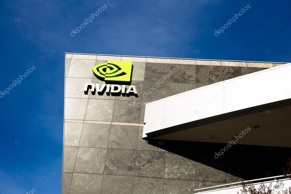Santa Clara, CA - Feb. 1, 2018: NVIDIA Corp., leader of Artificial Intelligence Computing, inventor of the GPU, Tesla Quadro GeForce Graphics cards 3D Gaming 3D Vision. Building closeup and logo