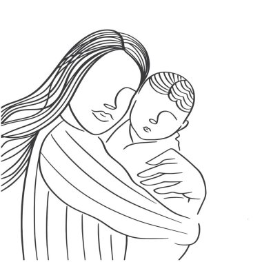 El çizimi anne ve çocuk. vektör illüstrasyonu 
