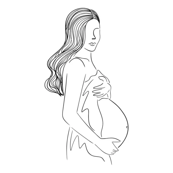 Mujer Embarazada Dibujada Mano Ilustración Vectorial — Vector de stock