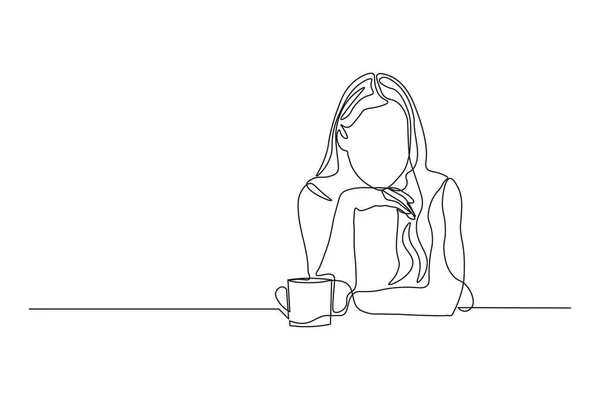 Mujer Dibujada Mano Con Taza Café Ilustración Vectorial — Vector de stock