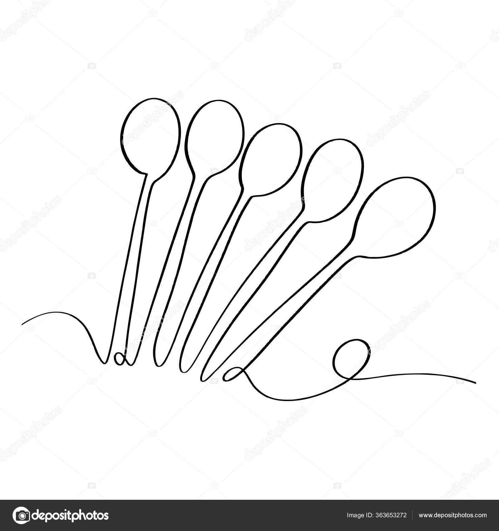 Continuous Line Drawing Spoons Concept Vector Illustration Stock Vector