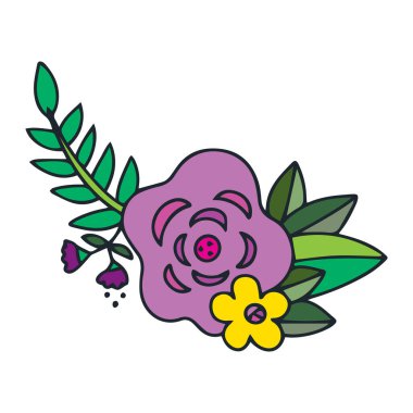 Beyaz üzerine izole edilmiş çiçekler, vektör illüstrasyonu 