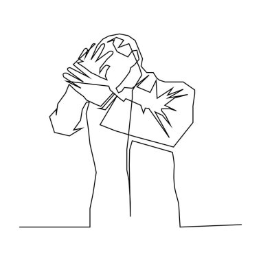 Kendini koruyan insan konsept vektör illüstrasyonunun sürekli çizimi