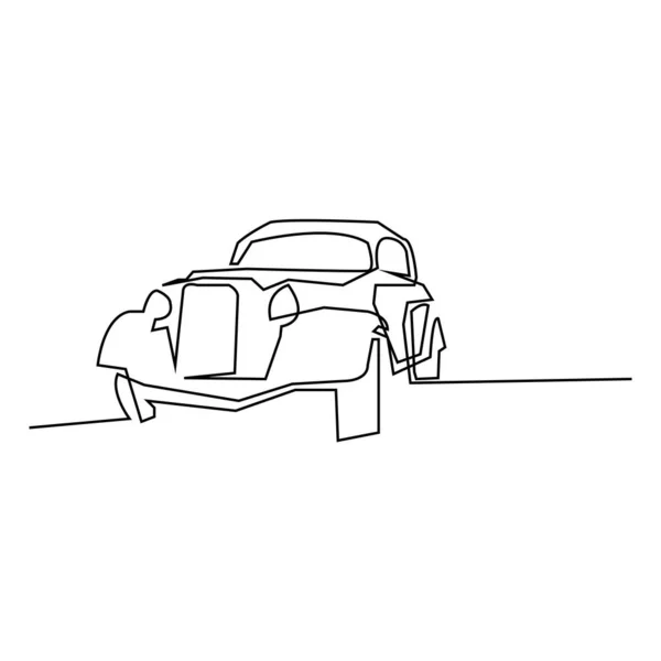 Desenho Linha Contínua Conceito Retro Carro Ilustração Vetorial — Vetor de Stock