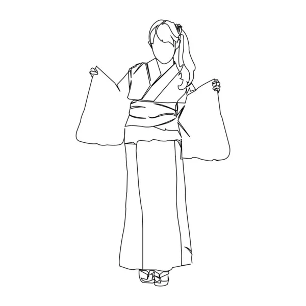 Kimonolu Çizimi Kadın Vektör Illüstrasyonu — Stok Vektör