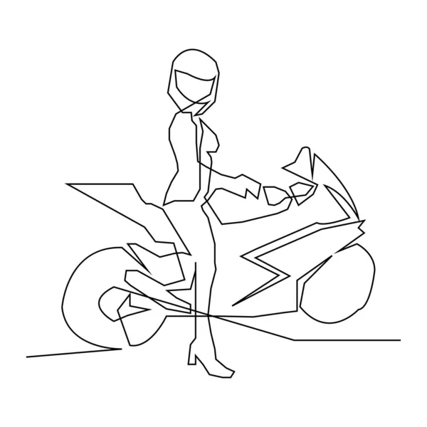 オートバイのコンセプトベクトルイラストの女性の連続線画 — ストックベクタ