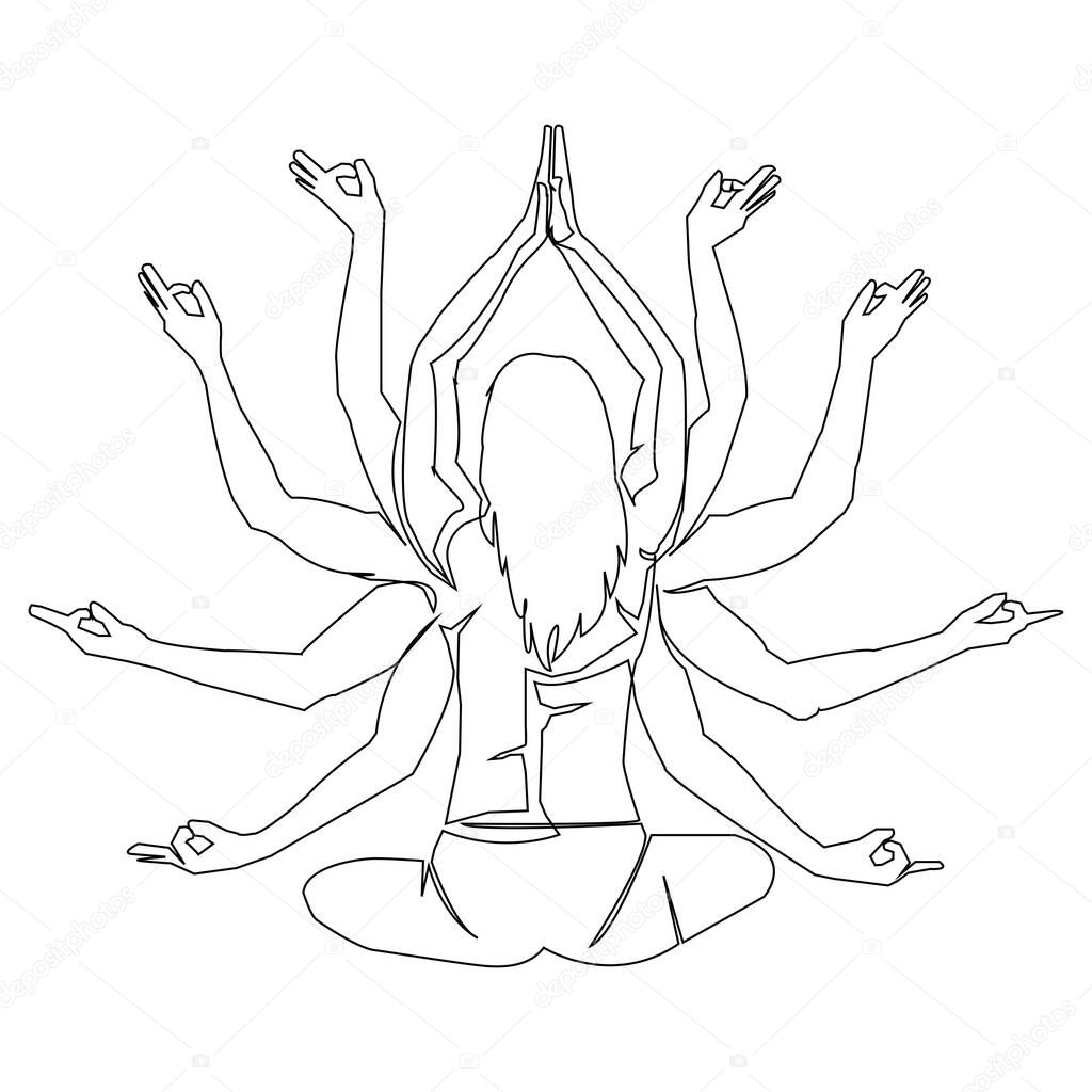 continuous line drawing of woman with many hands  concept vector   illustration