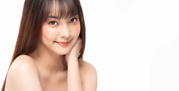 Bellezza Donne Asiatiche Ritratto Viso Con Pelle Naturale Cura Della — Foto Stock