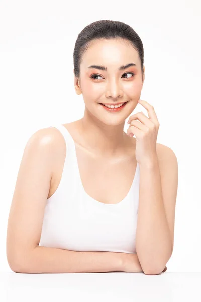 Belleza Asiático Mujeres Tocando Suave Mejilla Retrato Cara Con Natural — Foto de Stock