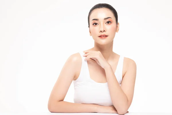 Szépség Ázsiai Nők Megható Puha Arc Portré Arc Természetes Bőr — Stock Fotó