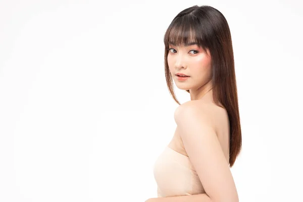 아름다운 아시아인 여인들의 얼굴에는 천연색 피부와 머리와 근육질의 아름다운 얼굴을 — 스톡 사진