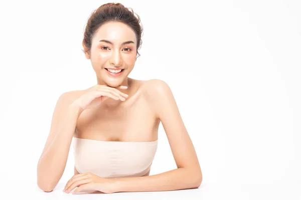 Beauty Asian Women Touching Soft Chin Portrait Face Natural Skin — Stok Foto