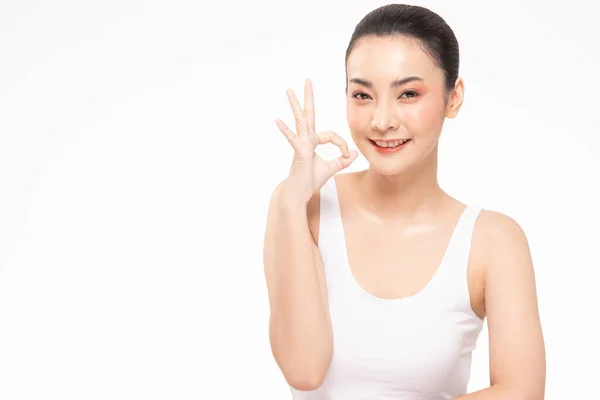 Szépség Ázsiai Nők Portré Arc Természetes Bőr Bőrápolás Egészséges Haj — Stock Fotó