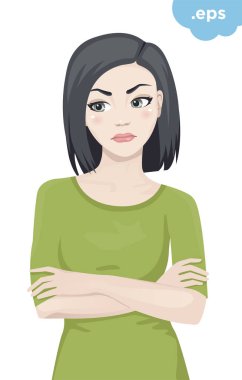 An angry young woman crossed her arms. vector An angry young woman crossed her arms. vector