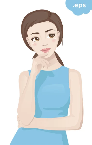 Young woman looks away thoughtfully. — Stock Vector