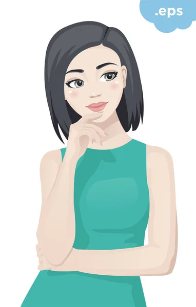 A young woman looks away thoughtfully — Stock Vector