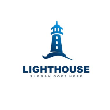 Deniz feneri logo vektörü simge şablonu. Modern Creative Blue Beacon Logo Tasarım Elemanı.