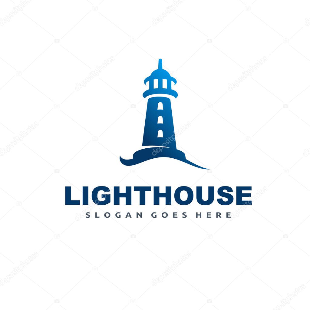 Lighthouse Logo Vector Icon Template. Modern Creative Blue Beacon Logo Design Element.