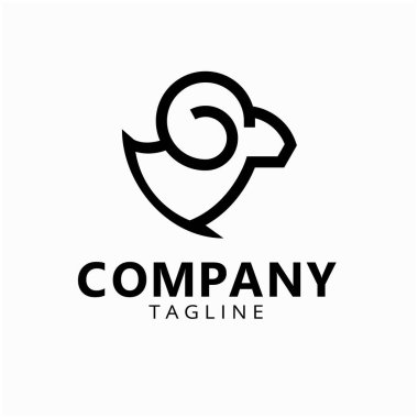 Ram Logo Vektör Simgesi Şablonu. Siyah Basit Vektör Çizgisi Sanat Sanatı Şirket veya Vektör Şekilleri için Baş Logosu.