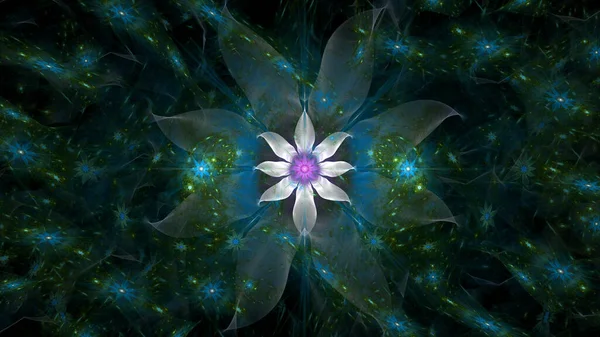 Abstrakte Fraktale Hintergrund Mit Großen Weißen Zentralen Blume Und Dekorativen — Stockfoto