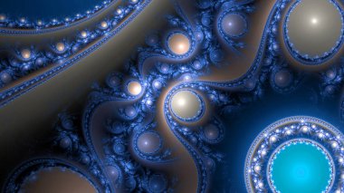 Modern görünümlü, birbirine bağlı halkalar, daireler, kemerler ve dalgaların parlak renklerinden oluşan soyut fraktal arkaplan..