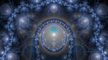 Modern görünümlü, birbirine bağlı halkalar, daireler, kemerler ve dalgaların parlak renklerinden oluşan soyut fraktal arkaplan..