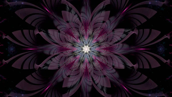 프랙탈의 배경에는 가운데가 주위에는 우주의 꽃들이 빛나며 색조를 — 스톡 사진