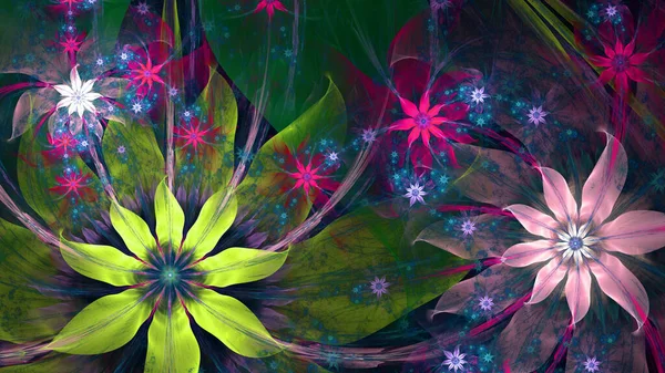 Fundo Fractal Abstrato Com Grandes Flores Espaciais Quase Psicodélicas Únicas — Fotografia de Stock