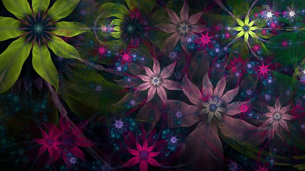 Fundo Fractal Abstrato Com Grandes Flores Espaciais Quase Psicodélicas Únicas — Fotografia de Stock