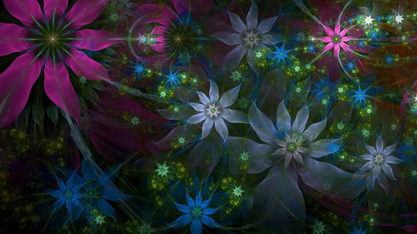 Fondo Fractal Abstracto Con Grandes Flores Espaciales Únicas Casi Psicodélicas —  Fotos de Stock