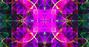 Birbirine bağlı halkalardan, kemerlerden ve koyu renkli geometrik desenlerden oluşan soyut renk değiştirilebilir fraktal arkaplan. 4k, 4096, 25fps