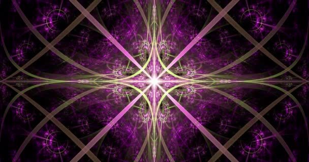Rapide couleur changeante boucle abstraite fond fractal fabriqué à partir d'une grande étoile centrale complexe avec poutres décoratives, arches, anneaux et carreaux rectangulaires dans des couleurs vives, 4k, 4096, 25fps 